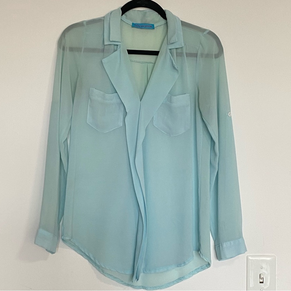 Ruby & Jenna sheer baby blue blouse